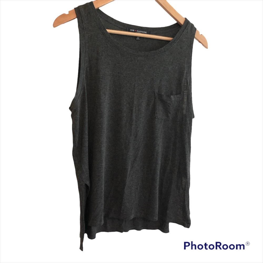 One Clothing Womens Tank Top Zipper Side Loose Flowy Dark Gray Size L